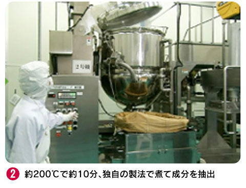 2　約200℃で約10分、独自の製法で煮て成分を抽出